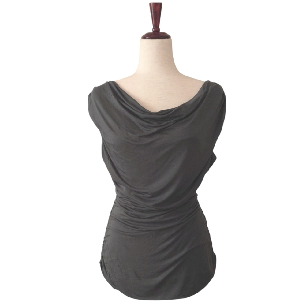 H&M Elegant Gray Women's Ruched Sleeveless Cowl Scoop Neck Top Blouse Size M